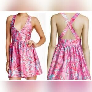 Romeo & Juliet Couture NEW Pink Aqua Red Satin Halter Mini Sun Dress Large